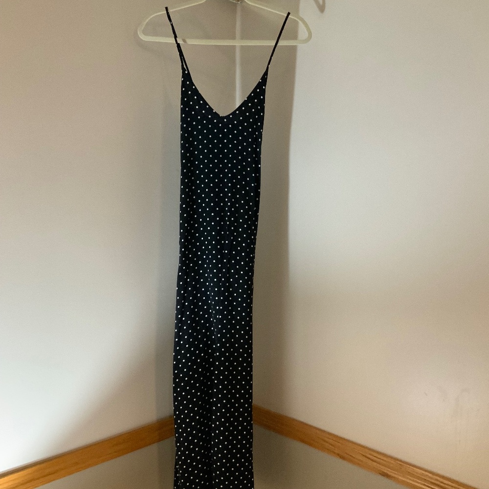 Old Navy Black White L Polka Dot Adjustable Straps Maxi Shift Dress Normcore